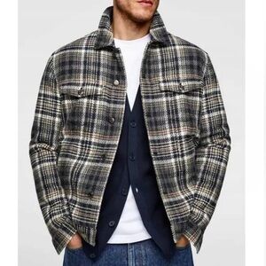 Zara Check Print Plaid snap Button Front Jacket Neutral Multicolor Size M